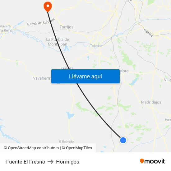 Fuente El Fresno to Hormigos map