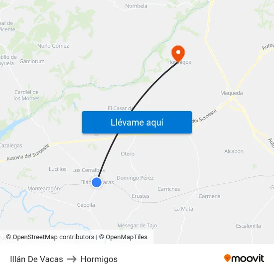 Illán De Vacas to Hormigos map