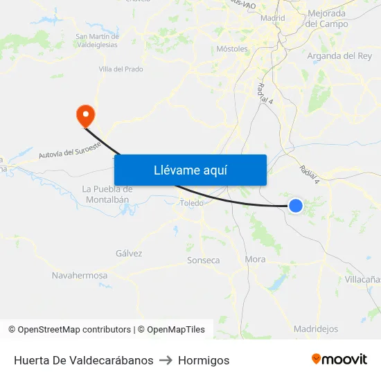 Huerta De Valdecarábanos to Hormigos map