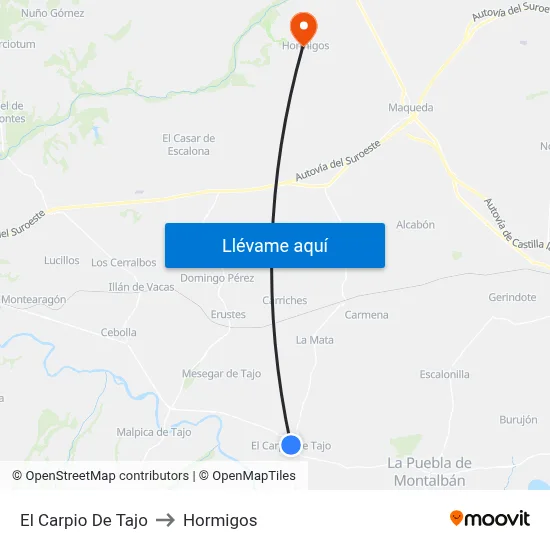 El Carpio De Tajo to Hormigos map