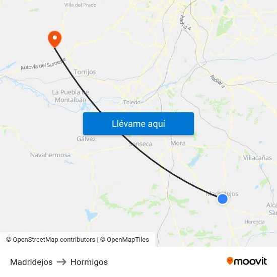 Madridejos to Hormigos map