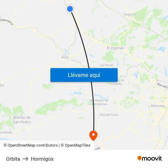 Orbita to Hormigos map