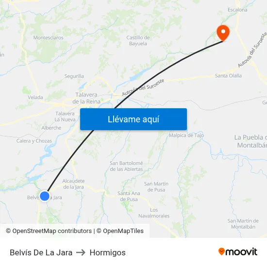 Belvís De La Jara to Hormigos map