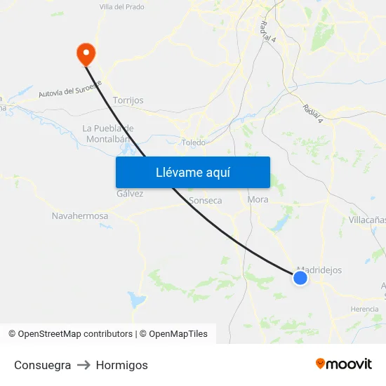 Consuegra to Hormigos map