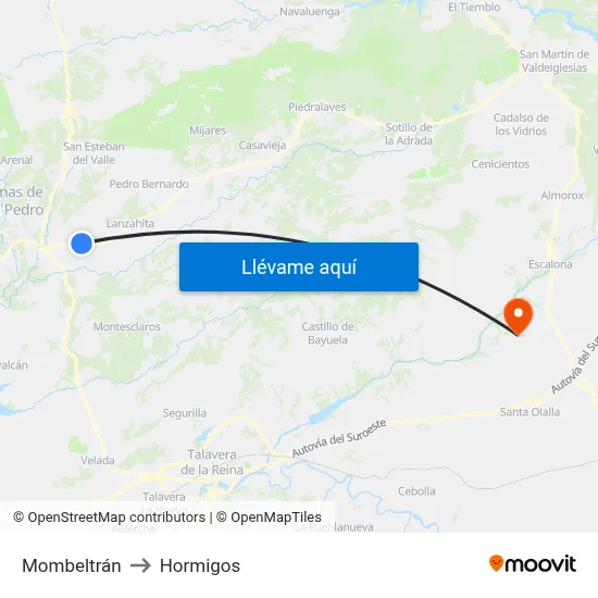 Mombeltrán to Hormigos map
