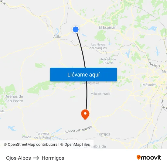 Ojos-Albos to Hormigos map