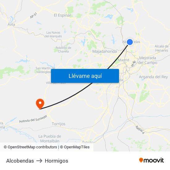Alcobendas to Hormigos map