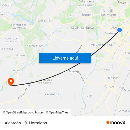 Alcorcón to Hormigos map