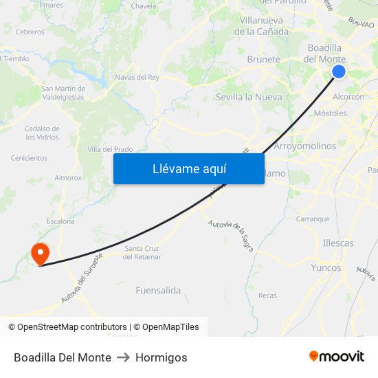 Boadilla Del Monte to Hormigos map