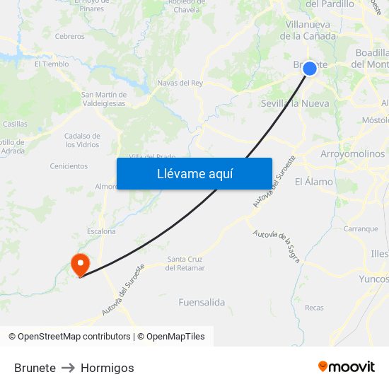 Brunete to Hormigos map