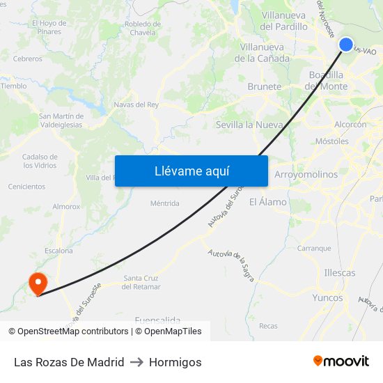 Las Rozas De Madrid to Hormigos map