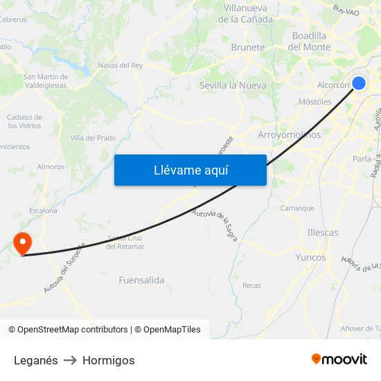 Leganés to Hormigos map