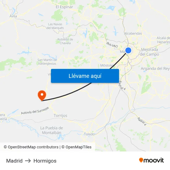 Madrid to Hormigos map