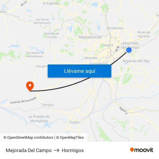 Mejorada Del Campo to Hormigos map