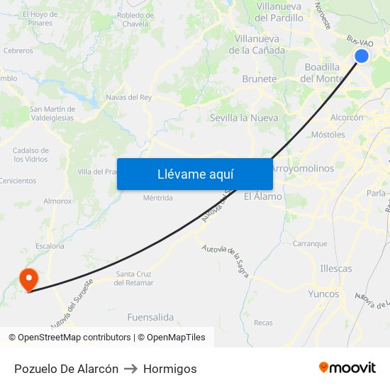 Pozuelo De Alarcón to Hormigos map