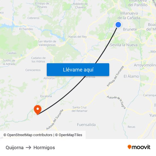 Quijorna to Hormigos map
