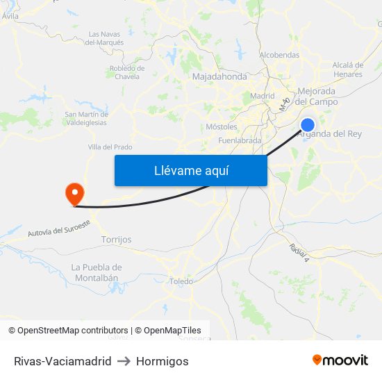 Rivas-Vaciamadrid to Hormigos map
