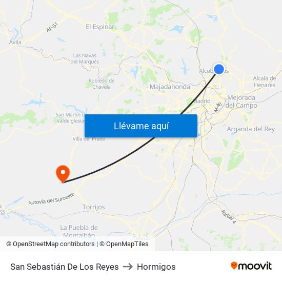 San Sebastián De Los Reyes to Hormigos map