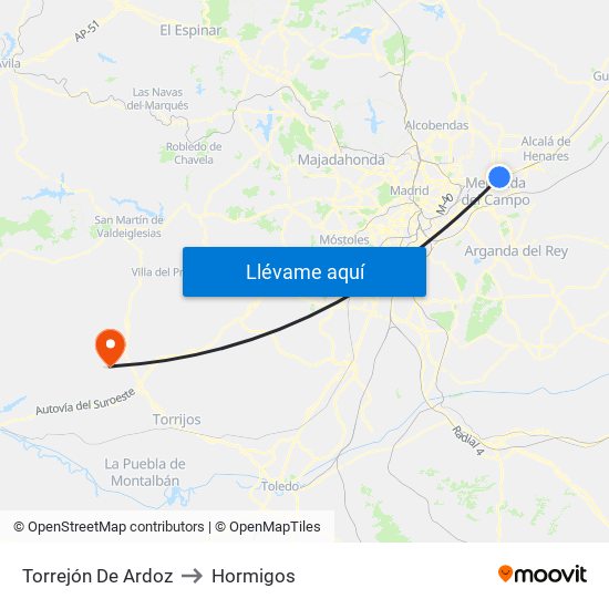 Torrejón De Ardoz to Hormigos map