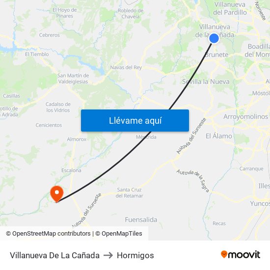 Villanueva De La Cañada to Hormigos map