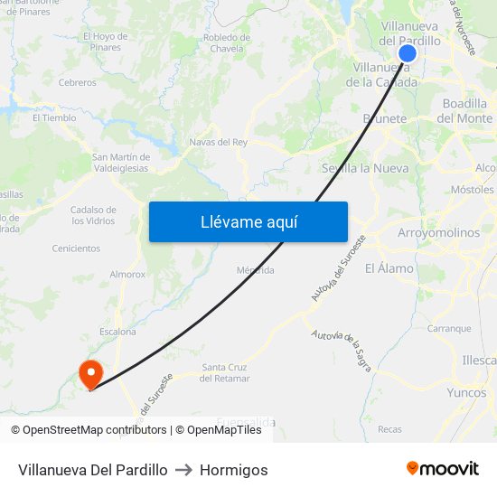 Villanueva Del Pardillo to Hormigos map