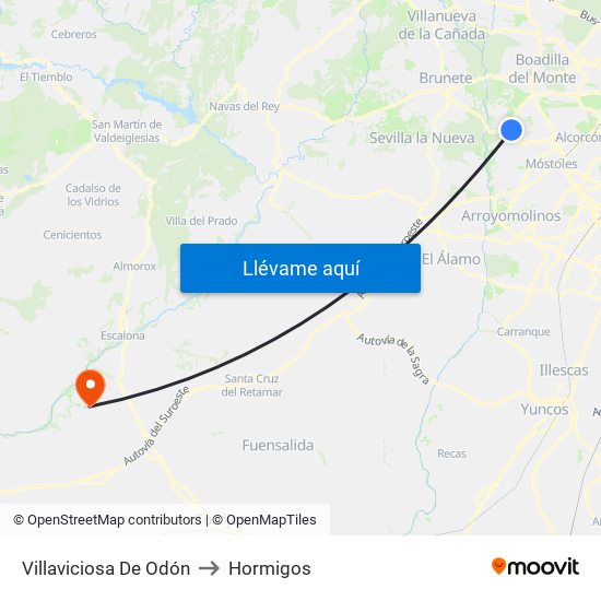 Villaviciosa De Odón to Hormigos map