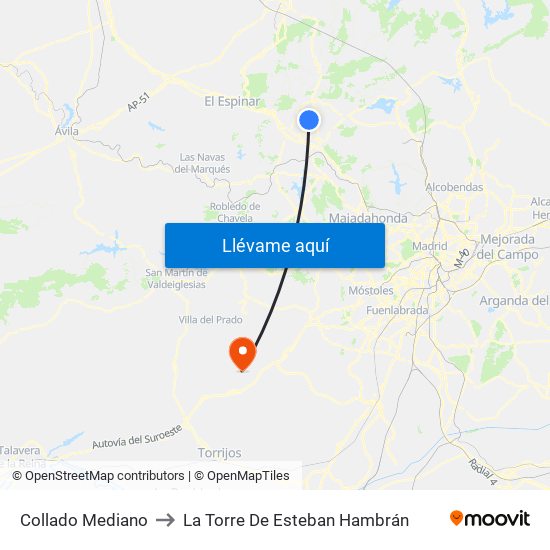 Collado Mediano to La Torre De Esteban Hambrán map