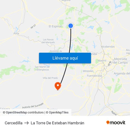 Cercedilla to La Torre De Esteban Hambrán map