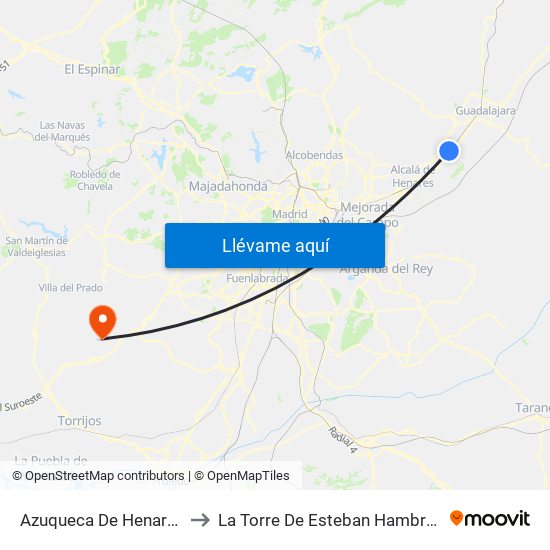 Azuqueca De Henares to La Torre De Esteban Hambrán map
