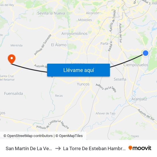 San Martín De La Vega to La Torre De Esteban Hambrán map