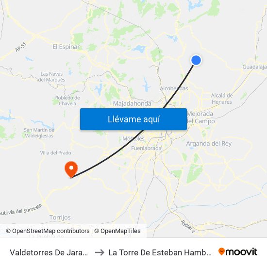 Valdetorres De Jarama to La Torre De Esteban Hambrán map