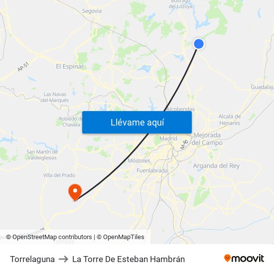 Torrelaguna to La Torre De Esteban Hambrán map