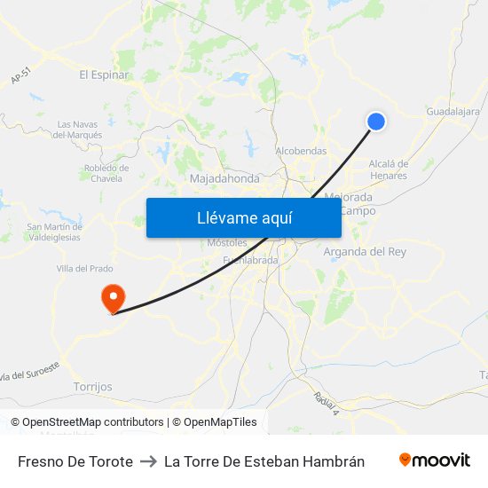 Fresno De Torote to La Torre De Esteban Hambrán map