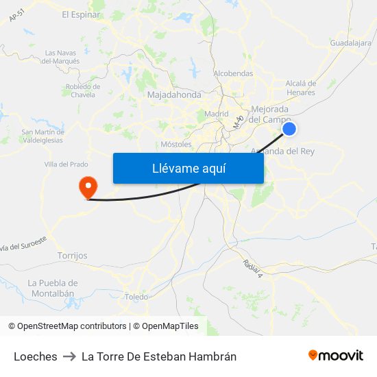 Loeches to La Torre De Esteban Hambrán map