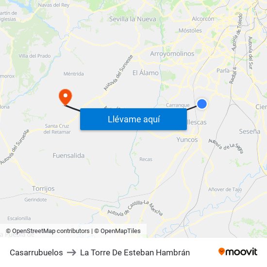 Casarrubuelos to La Torre De Esteban Hambrán map