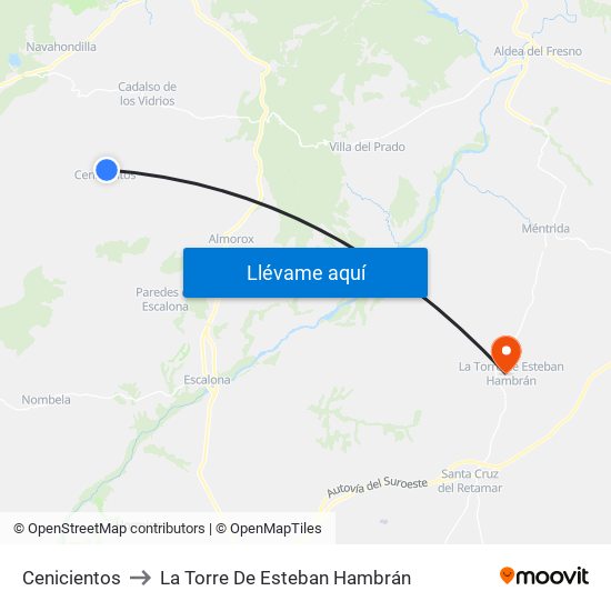 Cenicientos to La Torre De Esteban Hambrán map