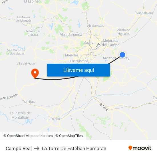 Campo Real to La Torre De Esteban Hambrán map