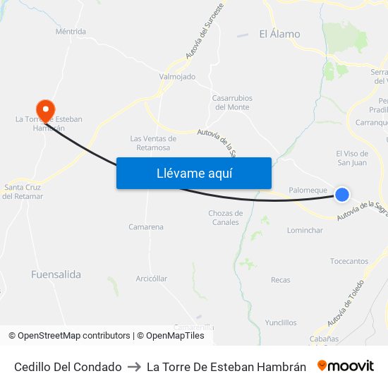 Cedillo Del Condado to La Torre De Esteban Hambrán map