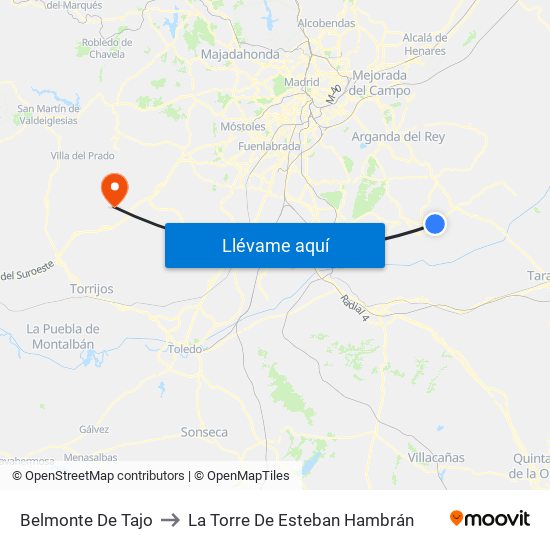 Belmonte De Tajo to La Torre De Esteban Hambrán map