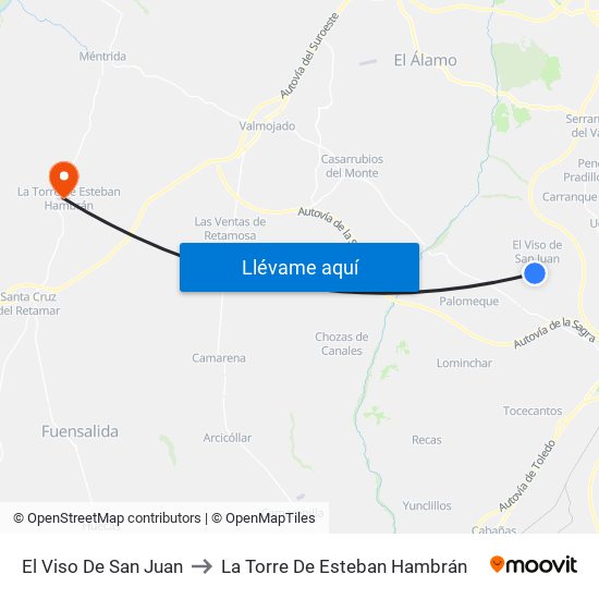 El Viso De San Juan to La Torre De Esteban Hambrán map