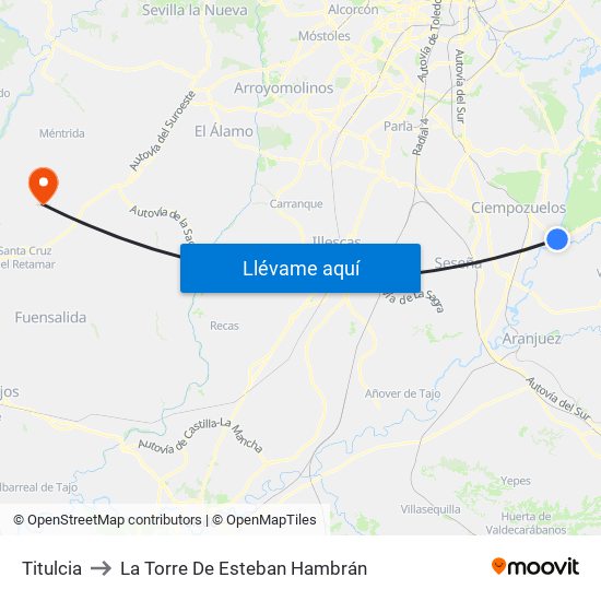 Titulcia to La Torre De Esteban Hambrán map