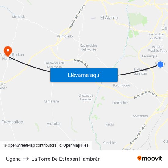 Ugena to La Torre De Esteban Hambrán map