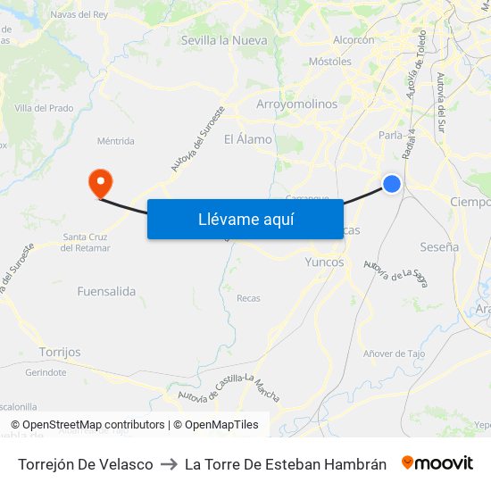 Torrejón De Velasco to La Torre De Esteban Hambrán map