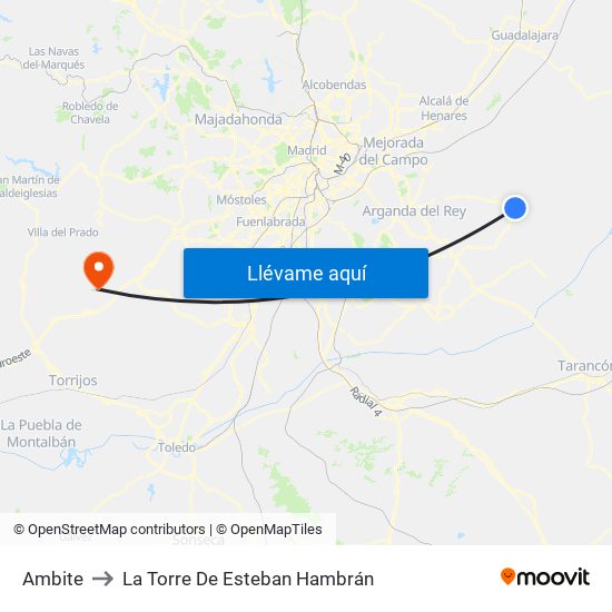 Ambite to La Torre De Esteban Hambrán map