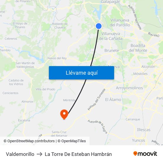 Valdemorillo to La Torre De Esteban Hambrán map