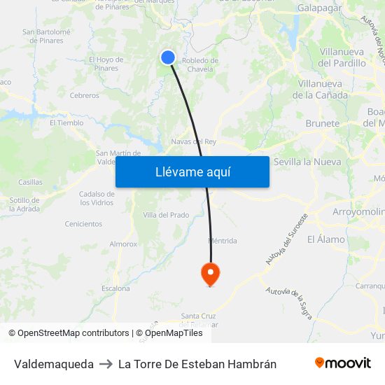 Valdemaqueda to La Torre De Esteban Hambrán map