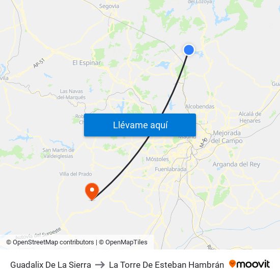 Guadalix De La Sierra to La Torre De Esteban Hambrán map