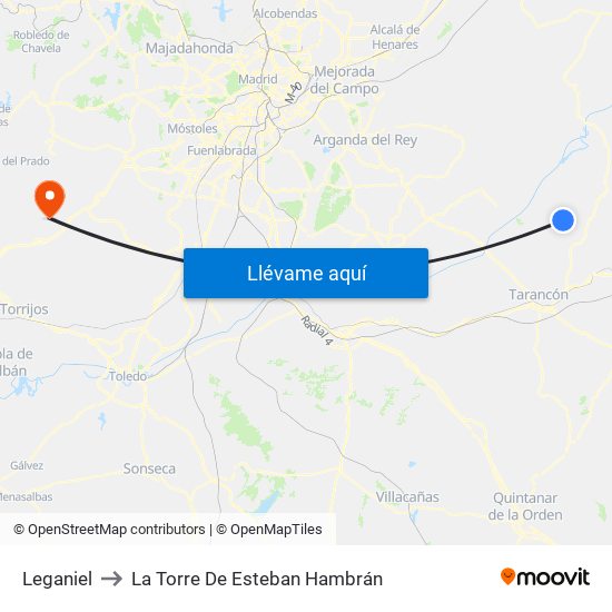 Leganiel to La Torre De Esteban Hambrán map