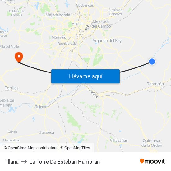 Illana to La Torre De Esteban Hambrán map