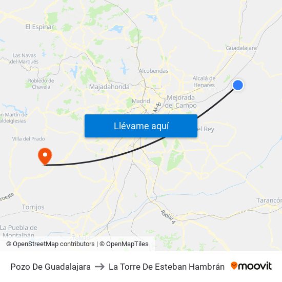 Pozo De Guadalajara to La Torre De Esteban Hambrán map